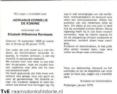 Adrianus Cornelis de Koning- Elisabeth Wilhelmina Rombouts